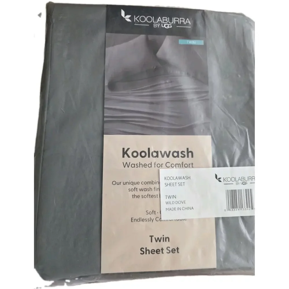 New Koolaburra By UGG Koolawash Twin sheet Set Gray Polyester 3 Pc Wild Dove